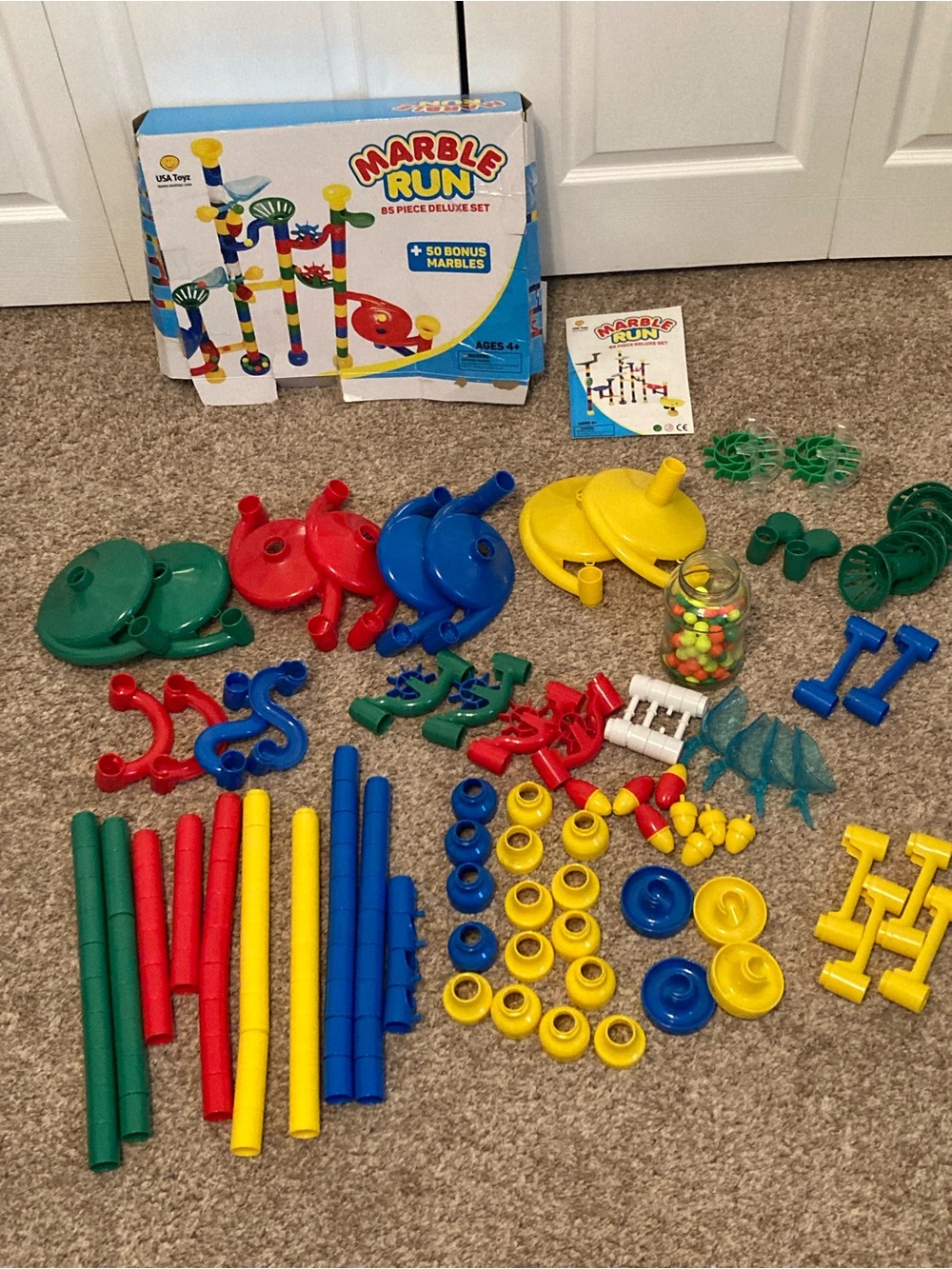 USA Toy Marble Run Large Lot Marbles Plastic Pieces Assorted Colors